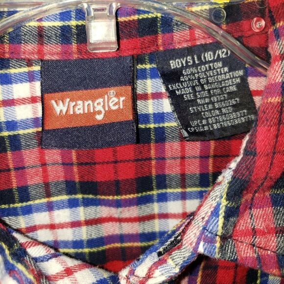 WRANGER PLAID BUTTON DOWN SHIRT SIZE BOYS LARGE 10/12 - Picture 3 of 4